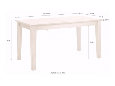Mesa extensível de madeira maciça na cor branco lavado / américa